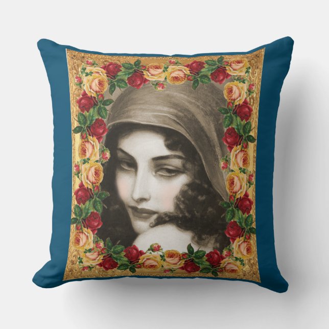 vintage Retro met kant en bloemen Kussen (Voorkant)