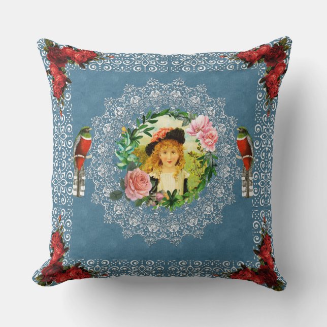 vintage Retro met kant en bloemen Kussen (Voorkant)