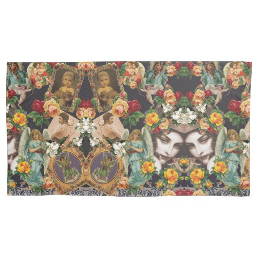 vintage Retro met kant en bloemen Kussensloop (Voorkant-Links)