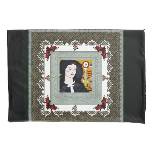 vintage Retro met kant en bloemen Kussensloop (Voorkant-Links)