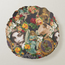 vintage Retro met kant en bloemen Rond Kussen