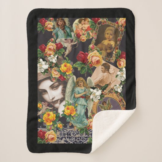 vintage Retro met kant en bloemen Sherpa Deken (Voorkant)