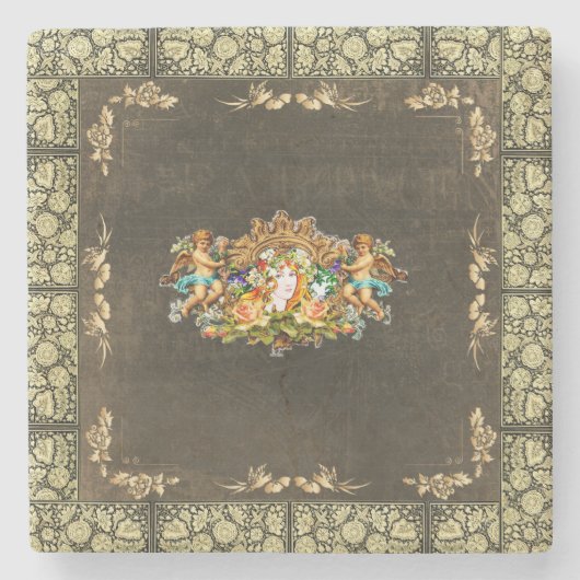 vintage Retro met kant en bloemen Stenen Onderzetter (Voorkant)