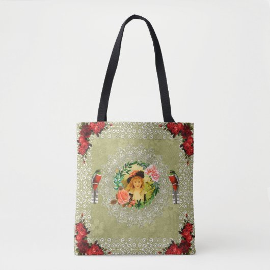 vintage Retro met kant en bloemen Tote Bag (Voorkant)