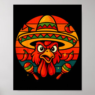 Vintage retro Mexicaanse kip cinco de mayo Poster