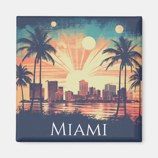 Vintage Retro Miami Florida Sunrise Travel  Magneet (Voorkant)