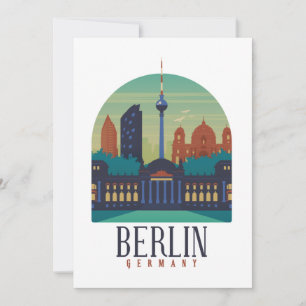 Vintage Retro Minimaal Berlin Duitsland Silhouet Kaart