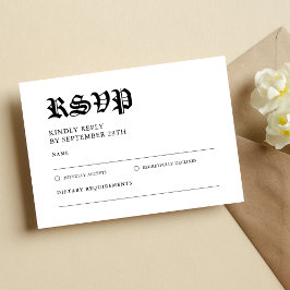 Vintage Retro Minimalist Black and White Wedding RSVP Kaartje
