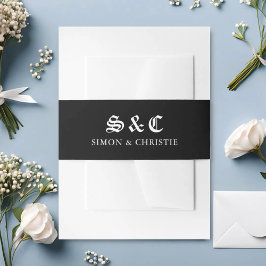 Vintage Retro Minimalist Black And White Wedding Uitnodigingen Wikkel