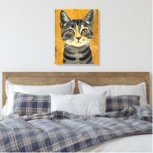 Vintage Retro Minimalist Tabby Cat Portrait Canvas Afdruk (Insitu (Slaapkamer))