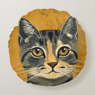 Vintage Retro Minimalistische Tabbykat Portret Rond Kussen