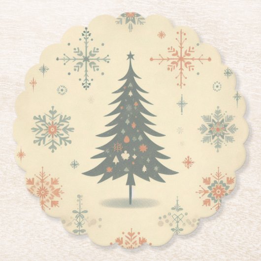 Vintage/Retro moderne Kerstmis/winter Kartonnen Onderzetters (Voorkant)