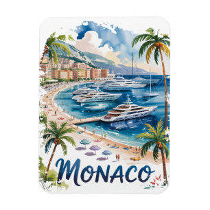 Vintage Retro Monaco Waterverf Franse Riviera Magneet