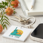 Vintage Retro New York Silhouet Sleutelhanger (Voorkant Rechts)