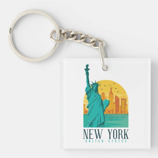 Vintage Retro New York Silhouet Sleutelhanger (voorkant)