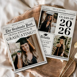 Vintage Retro Newspaper 3 Photos Graduation Kaart