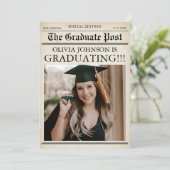 Vintage Retro Newspaper 3 Photos Graduation Kaart (Staand voorkant)