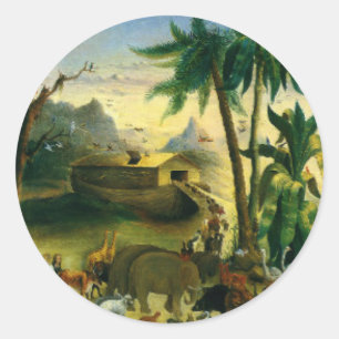 Vintage Retro Noah's ark met het dier Ronde Sticker