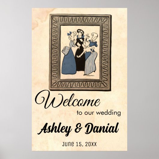 Vintage Retro Old Funny Verloving Ring Wedding Poster (Voorkant)