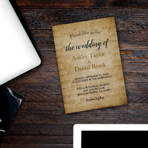 Vintage Retro Old Sheet Music Note Rustic Wedding Kaart