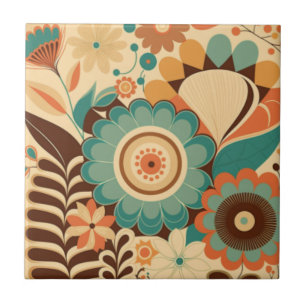 Vintage retro ontwerp bloem bruin beige groen tegeltje