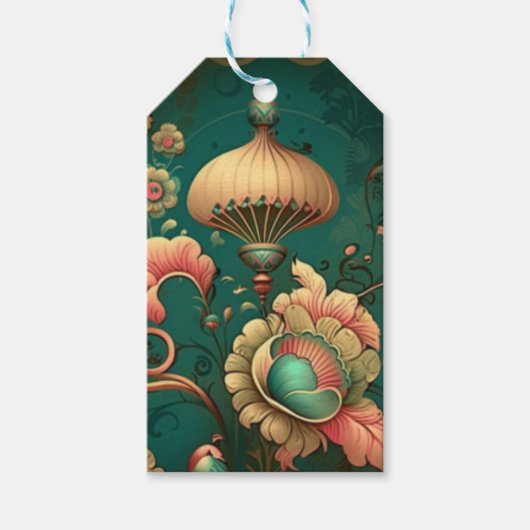 Vintage retro ontwerp bloem groen cadeaulabel (Voorkant)