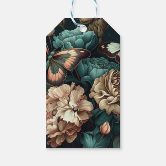 Vintage retro ontwerp bloemmotief groen cadeaulabel (Voorkant)