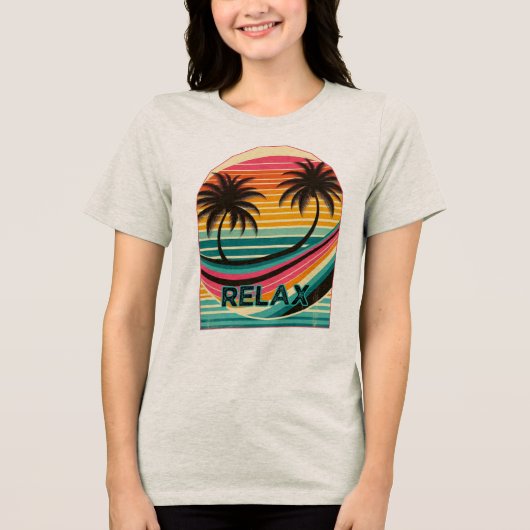 Vintage Retro Palmbomen Sfeer Tri-Blend Shirt (Voorkant)