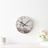 Vintage Retro Paris Eiffel Tower Personalized Ronde Klok (Huis)