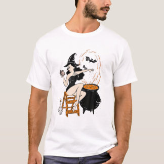 Vintage Retro Pin Up Witch Halloween Pinup Girl Ha T-shirt