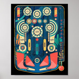 Vintage Retro Pinball Arcade Game Machine Poster