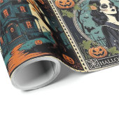 Vintage Retro Pumpkin Witch Halloween Pattern Cadeaupapier (Rol Hoek)