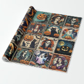 Vintage Retro Pumpkin Witch Halloween Pattern Cadeaupapier (Uitgerold)