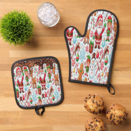 Vintage Retro Red Candy Cane Wonderland Christmas Ovenwant & Pannenlap Set