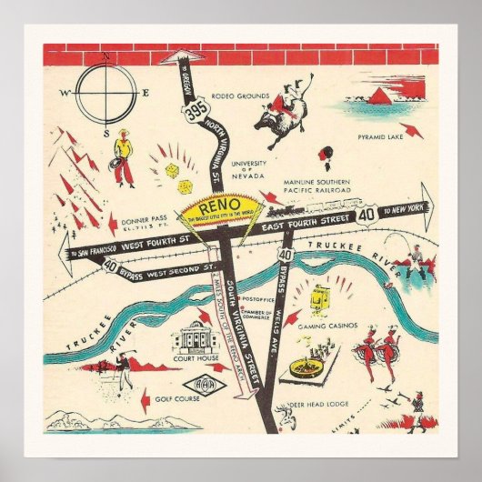 Vintage Retro Reno Nevada Print (Voorkant)