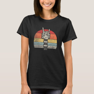 Vintage Retro Rock N Roll Skeleton Guitar Music T-shirt