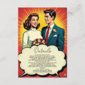 Vintage Retro Romantic Couple Comic Style Wedding Informatiekaartje (Voorkant)