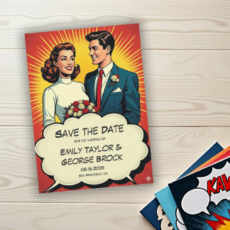 Vintage Retro Romantisch Paar Comic Stijl Trouwen Save The Date