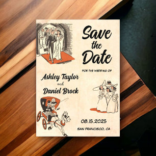 Vintage Retro Romantische Strip Bruiloft Save the  Acryl Uitnodigingen
