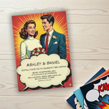 Vintage Retro Romantische Strips Stijl Trouwen