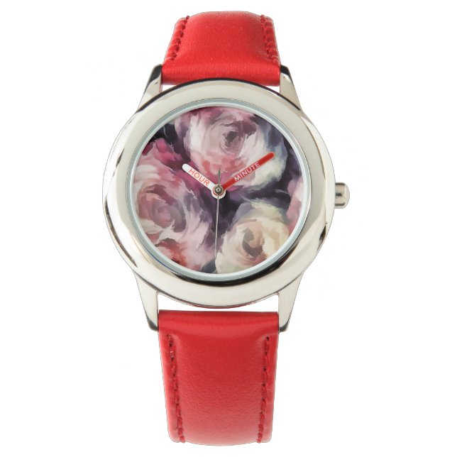 Vintage retro rozen foto bloemen bloem horloge (Voorkant)