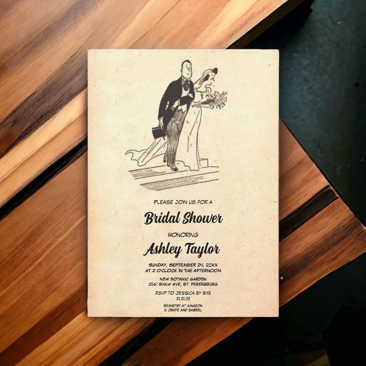 Vintage Retro Rustic Bride Groom Old Vrijgezellenf Kaart