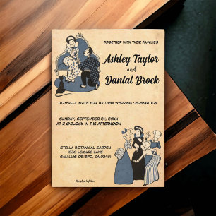 Vintage Retro Rustic Comic Book Romantic Wedding Kaart