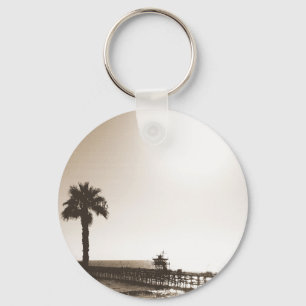 vintage retro san clemente pier california sepia sleutelhanger