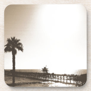 vintage retro San Clemente pier Californië sepia Bier Onderzetter