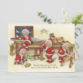 Vintage Retro Santa Babies Feestdagenkaart (Staand voorkant)