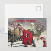 Vintage Retro Santa Claus and Christmas Angels  Feestdagenkaart (Voorkant / Achterkant)