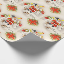 Vintage Retro Santa Claus Twee Snowmen Cute Puppy