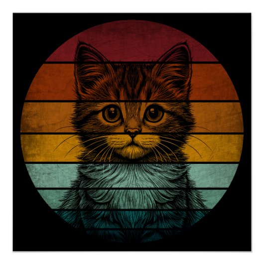 Vintage Retro Schattige Kat Perfect Poster (Voorkant)