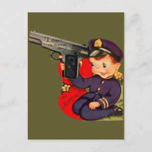 Vintage Retro Schattige Politieagent Valentijnkaar Feestdagenkaart